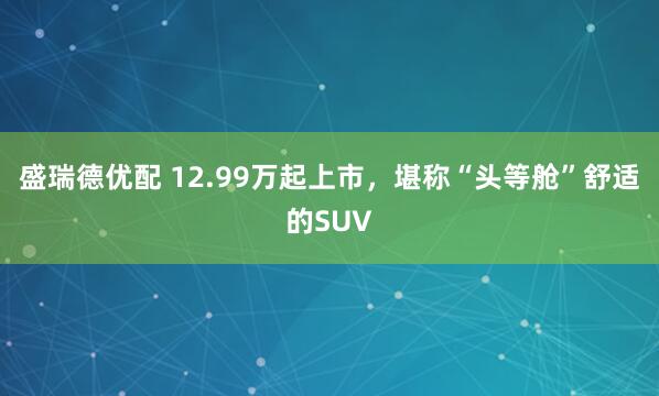 盛瑞德优配 12.99万起上市，堪称“头等舱”舒适的SUV